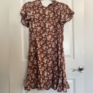 Floral Brown Dress with Ruffle Hem